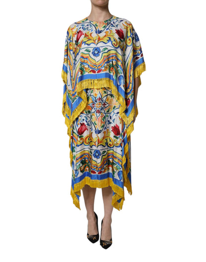 Maxivestido kaftán de manga corta Dolce & Gabbana con estampado de mayólica multicolor