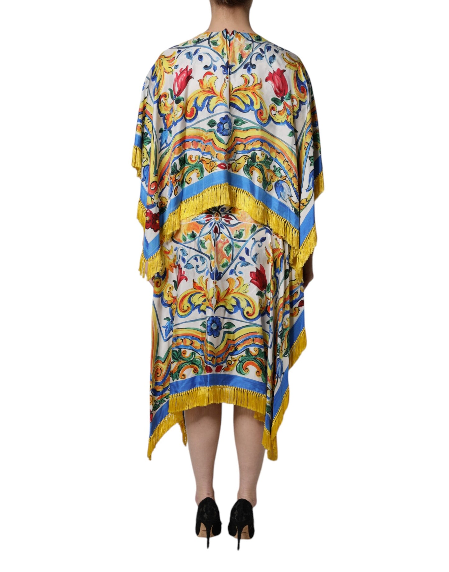 Maxivestido kaftán de manga corta Dolce & Gabbana con estampado de mayólica multicolor