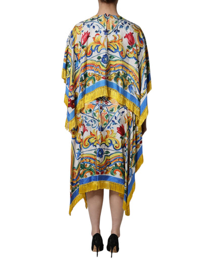 Maxivestido kaftán de manga corta Dolce & Gabbana con estampado de mayólica multicolor
