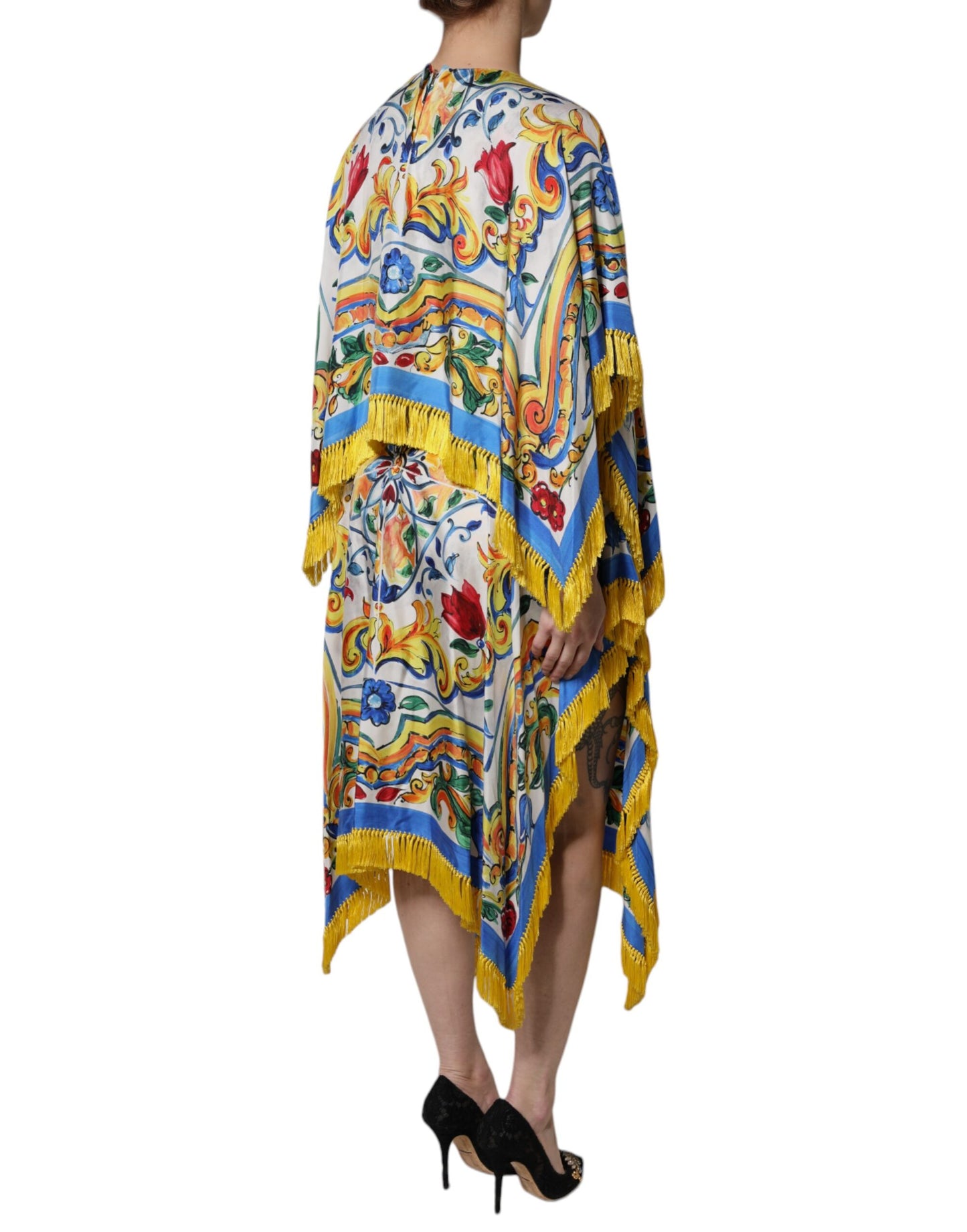 Maxivestido kaftán de manga corta Dolce & Gabbana con estampado de mayólica multicolor