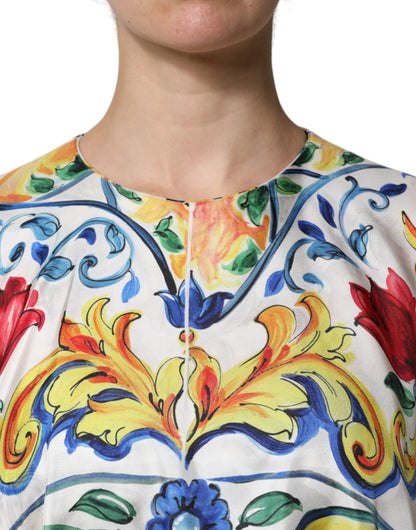 Maxivestido kaftán de manga corta Dolce & Gabbana con estampado de mayólica multicolor