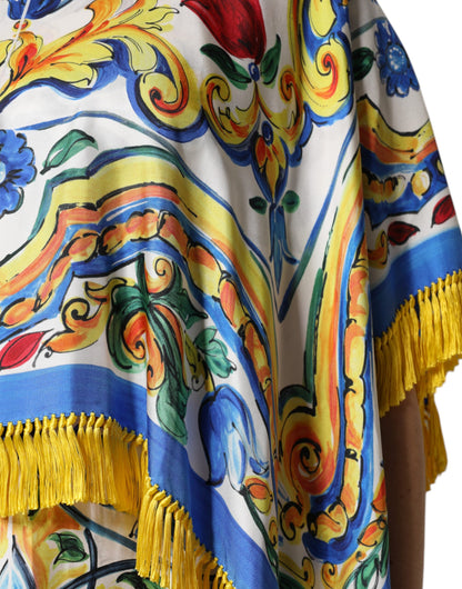 Maxivestido kaftán de manga corta Dolce & Gabbana con estampado de mayólica multicolor