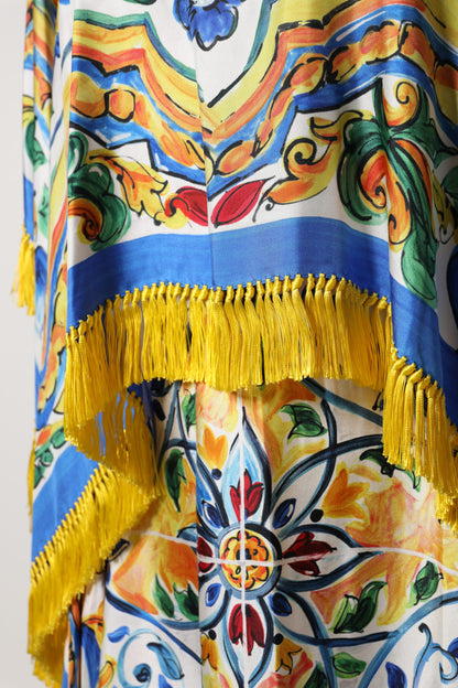 Maxivestido kaftán de manga corta Dolce & Gabbana con estampado de mayólica multicolor