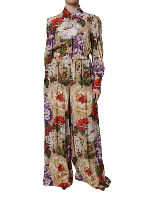 Vestido enterizo de pernera ancha con estampado floral multicolor de Dolce & Gabbana