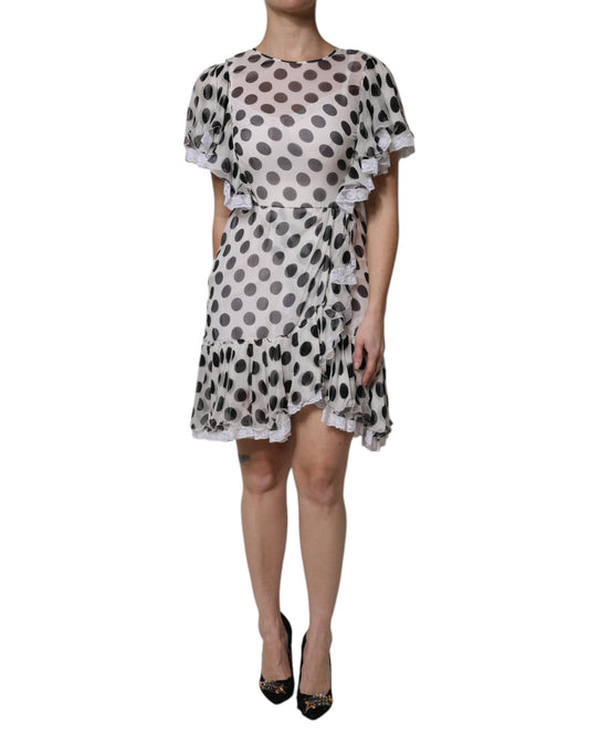 Vestido A-line Dolce & Gabbana blanco de mezcla de seda con lunares