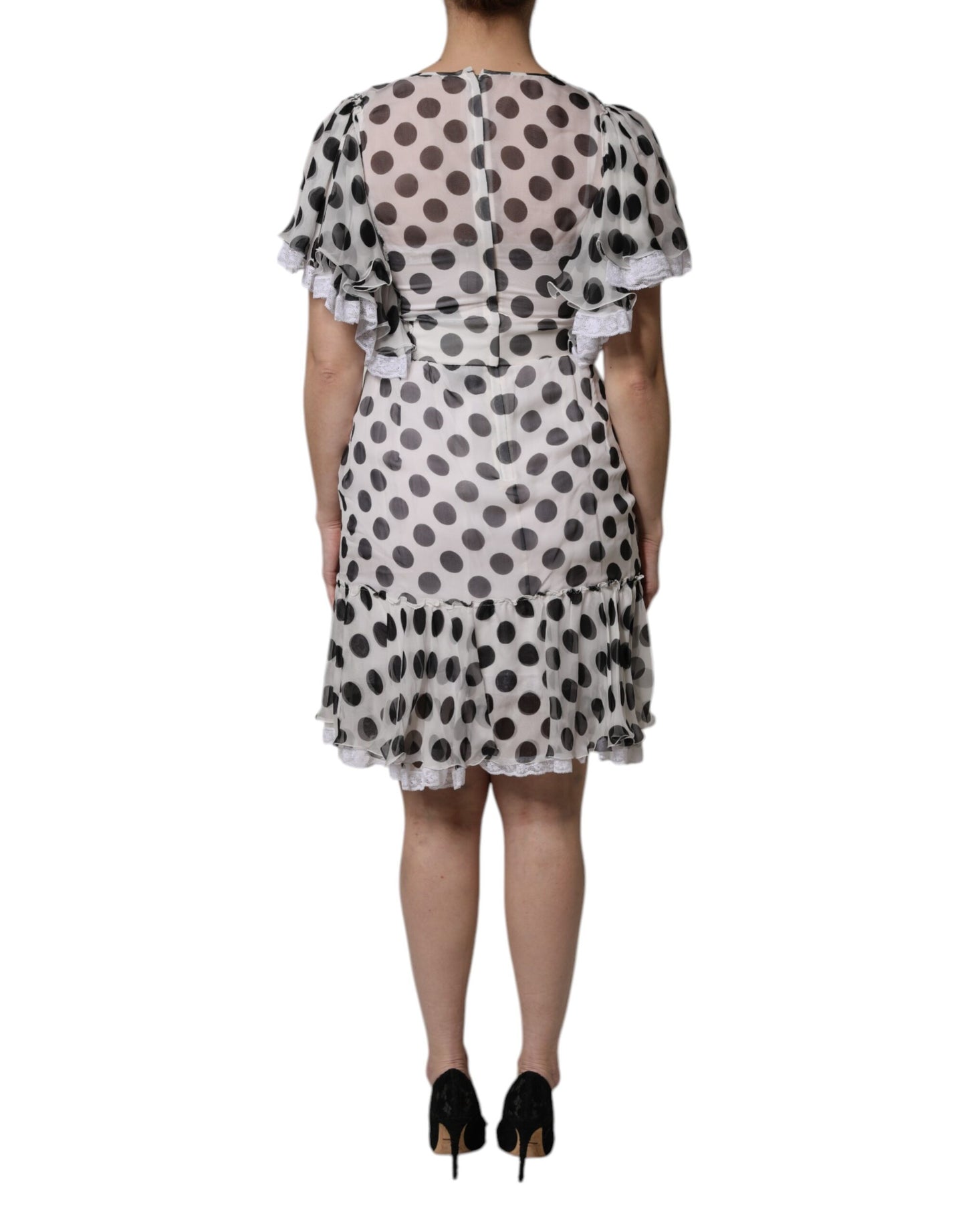 Vestido A-line Dolce & Gabbana blanco de mezcla de seda con lunares