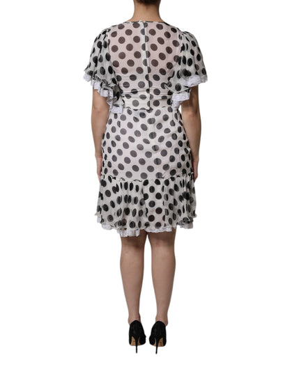 Vestido A-line Dolce & Gabbana blanco de mezcla de seda con lunares
