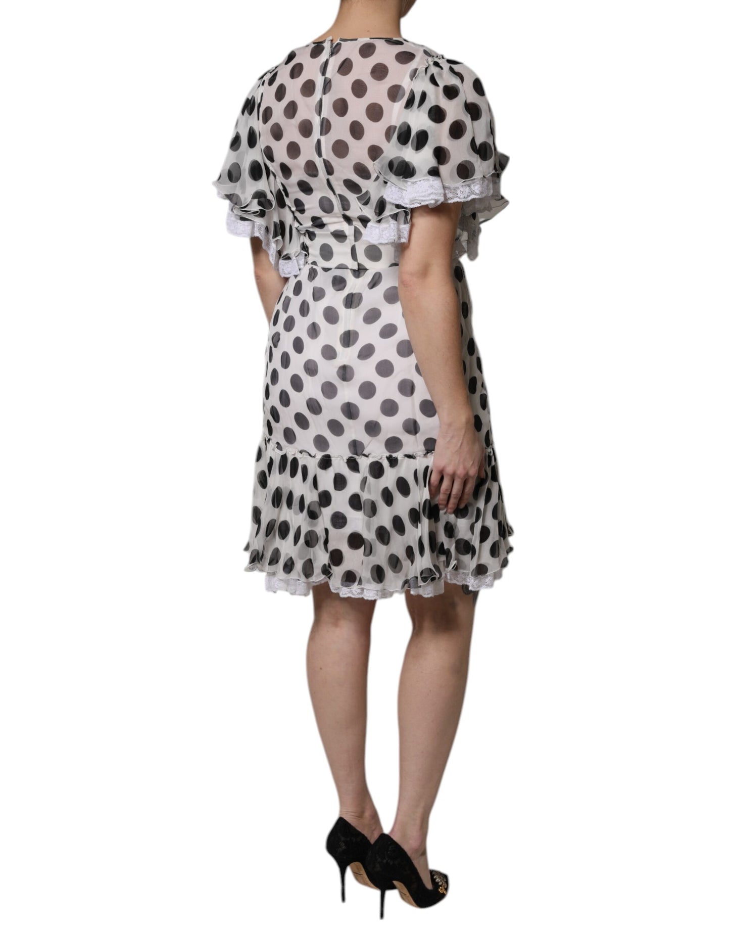 Vestido A-line Dolce & Gabbana blanco de mezcla de seda con lunares