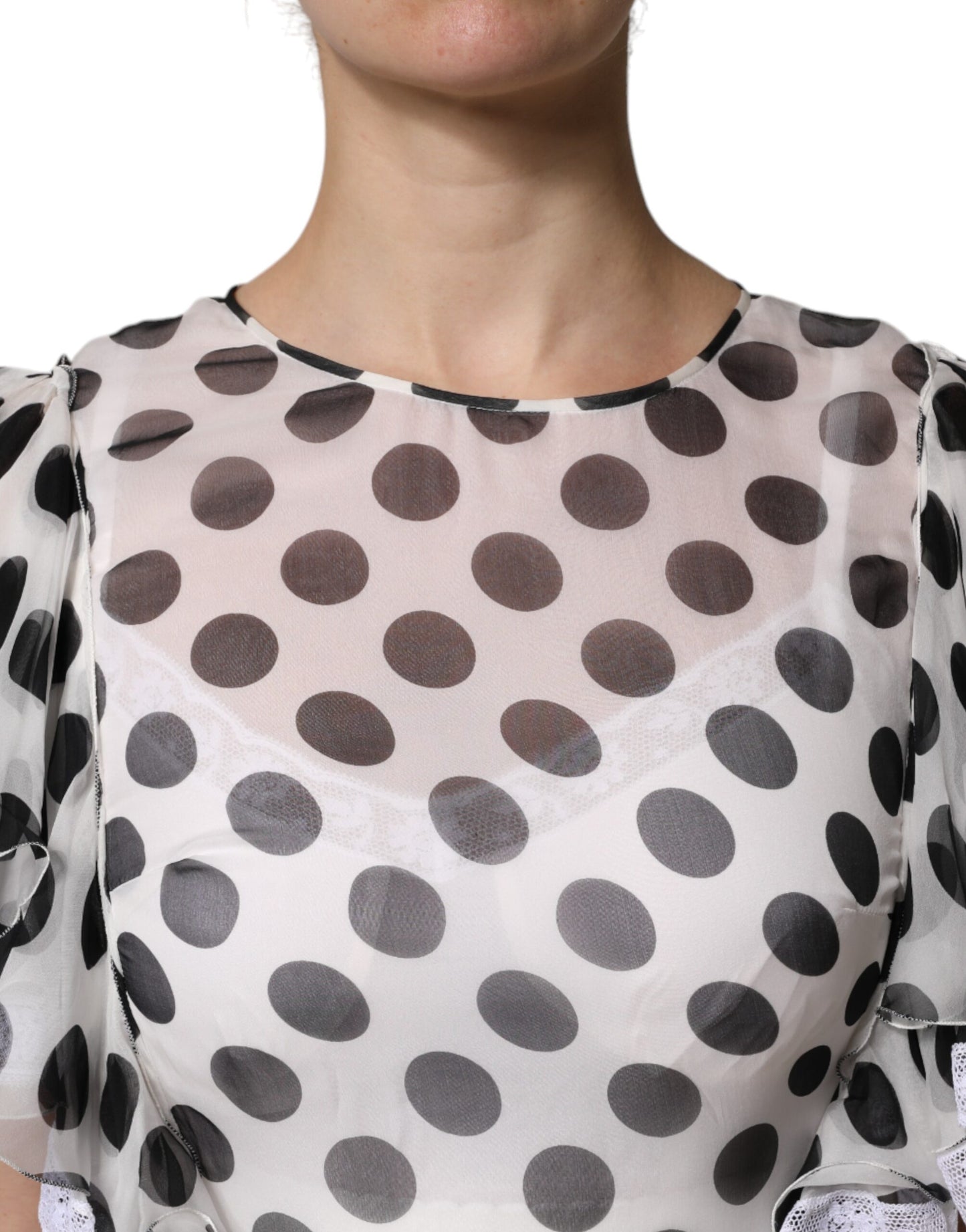 Vestido A-line Dolce & Gabbana blanco de mezcla de seda con lunares