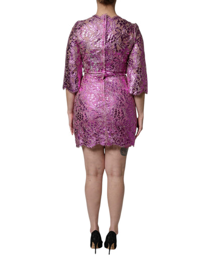 Minivestido recto fucsia metálico floral de Dolce & Gabbana