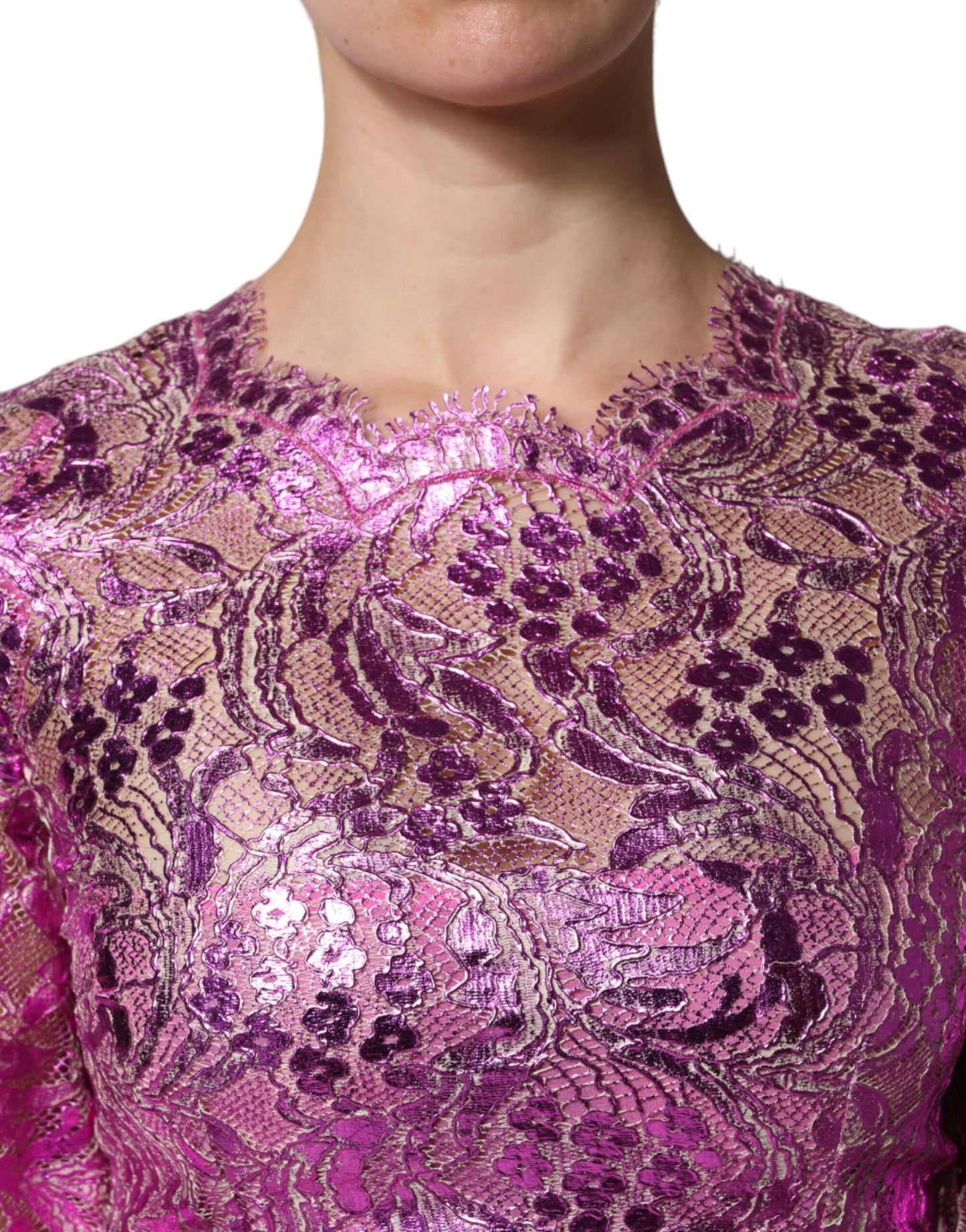 Minivestido recto fucsia metálico floral de Dolce & Gabbana