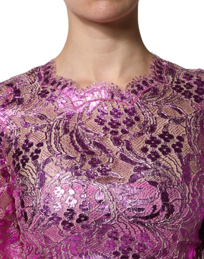Minivestido recto fucsia metálico floral de Dolce & Gabbana