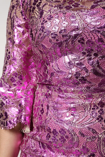 Minivestido recto fucsia metálico floral de Dolce & Gabbana
