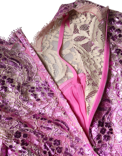 Minivestido recto fucsia metálico floral de Dolce & Gabbana