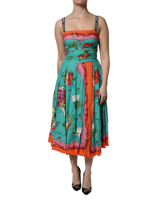 Vestido midi sin mangas de seda estampado multicolor de Dolce & Gabbana