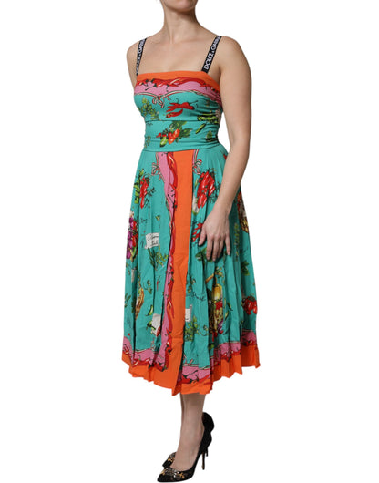 Vestido midi sin mangas de seda estampado multicolor de Dolce & Gabbana