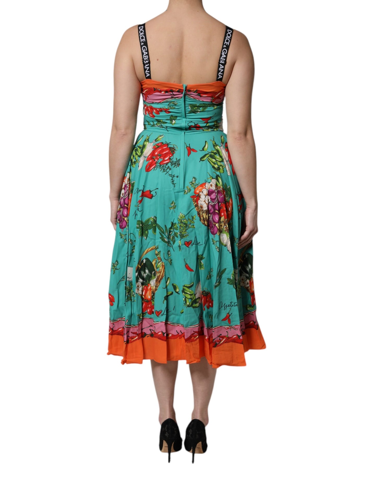 Vestido midi sin mangas de seda estampado multicolor de Dolce & Gabbana