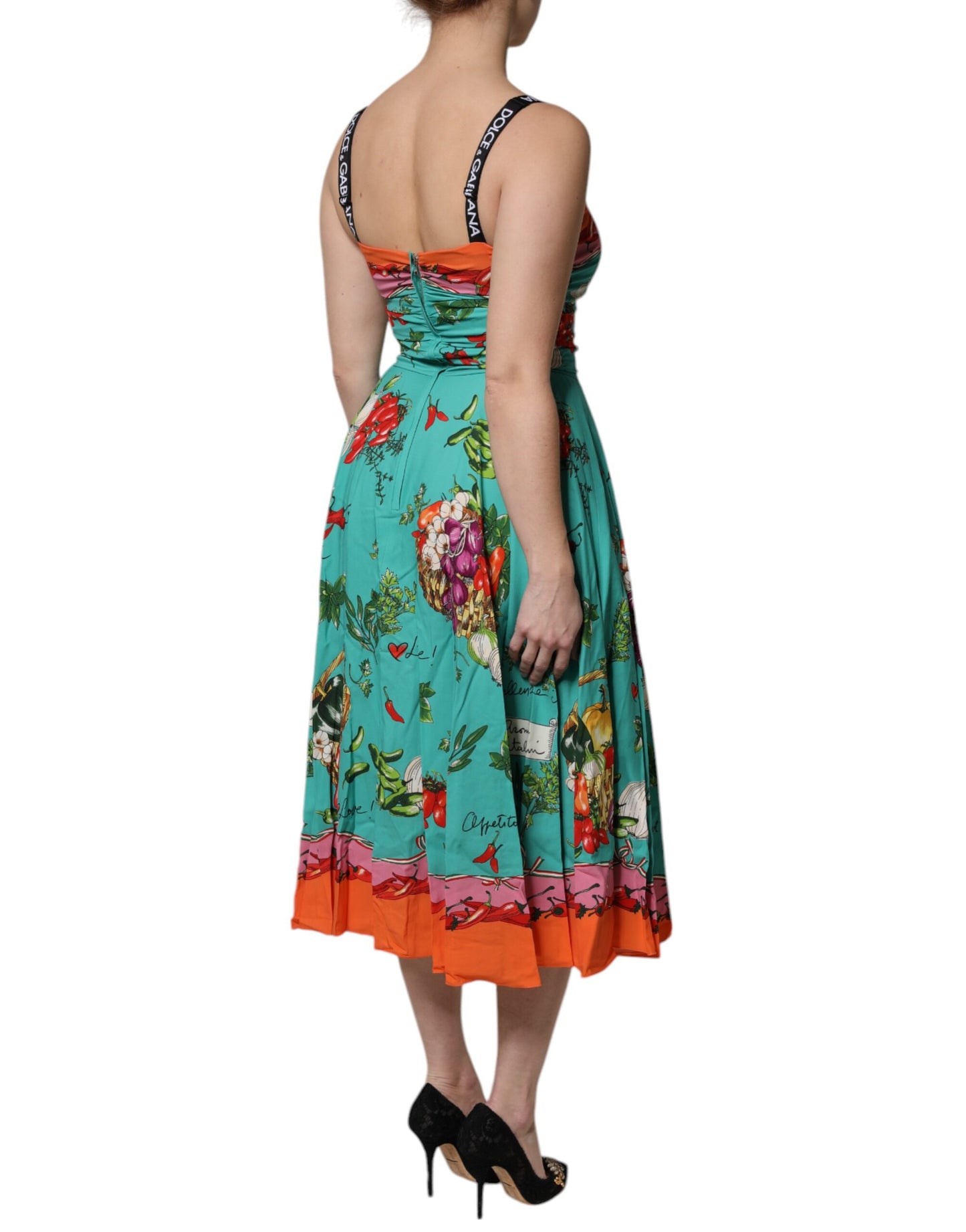 Vestido midi sin mangas de seda estampado multicolor de Dolce & Gabbana