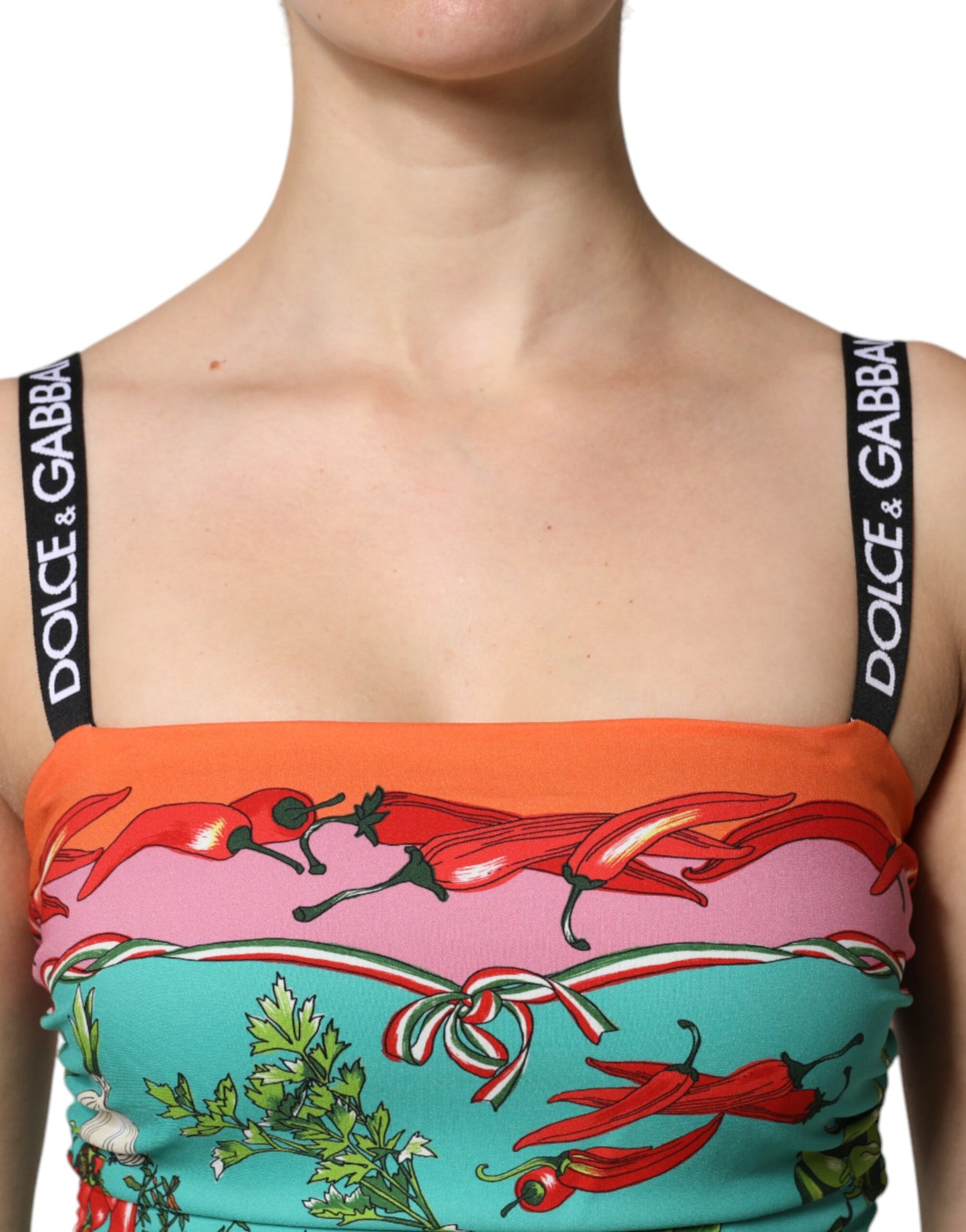 Vestido midi sin mangas de seda estampado multicolor de Dolce & Gabbana