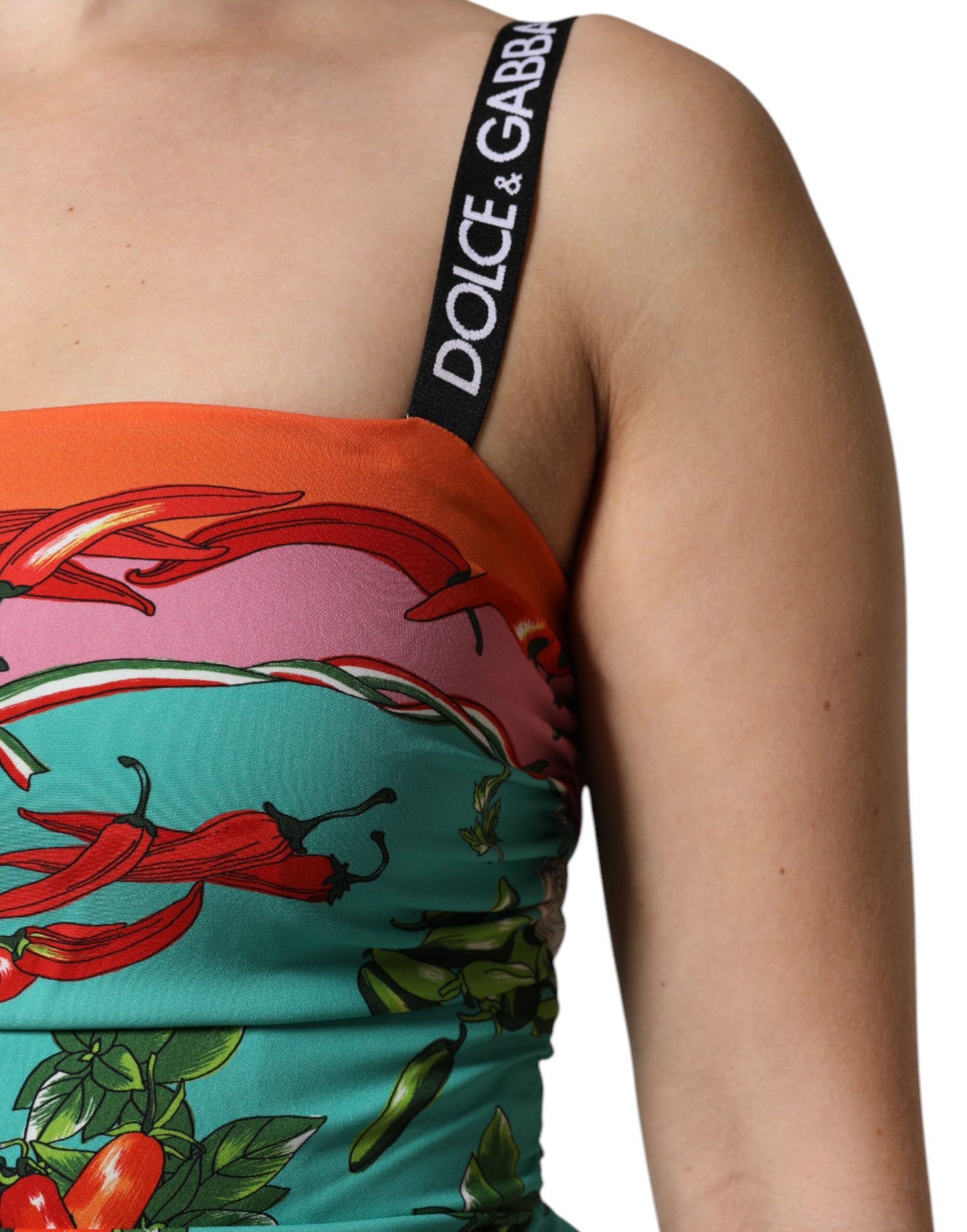 Vestido midi sin mangas de seda estampado multicolor de Dolce & Gabbana