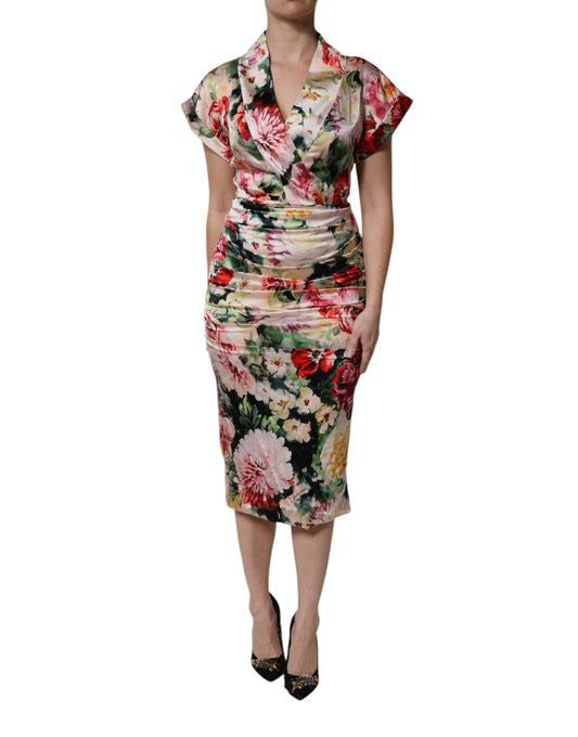 Vestido midi recto floral multicolor de manga corta Dolce & Gabbana