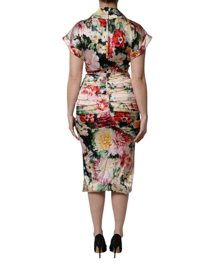 Vestido midi recto floral multicolor de manga corta Dolce & Gabbana