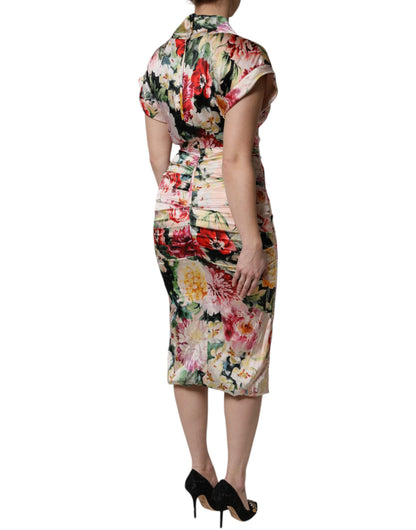 Vestido midi recto floral multicolor de manga corta Dolce & Gabbana