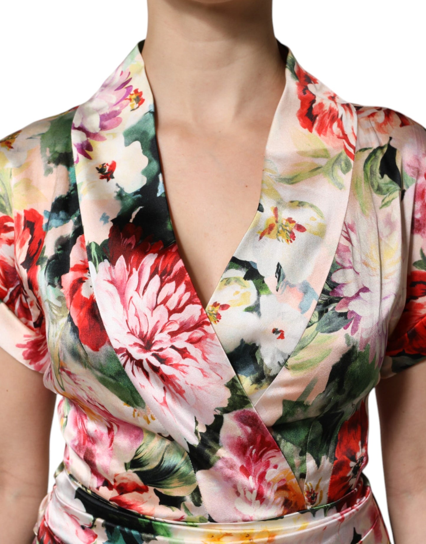 Vestido midi recto floral multicolor de manga corta Dolce & Gabbana