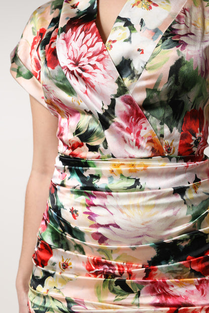 Vestido midi recto floral multicolor de manga corta Dolce & Gabbana