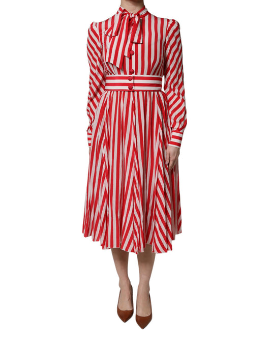 Vestido midi Dolce & Gabbana de rayas blancas y rojas de manga larga