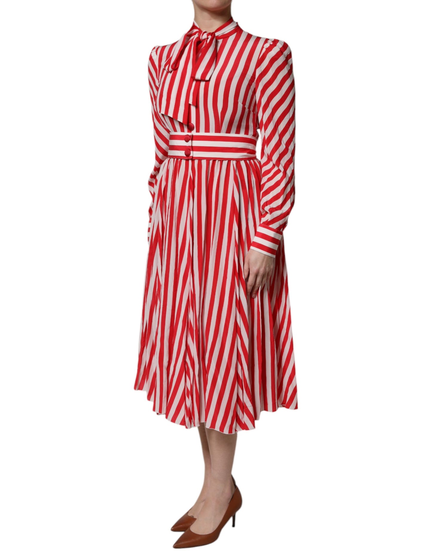 Vestido midi Dolce & Gabbana de rayas blancas y rojas de manga larga