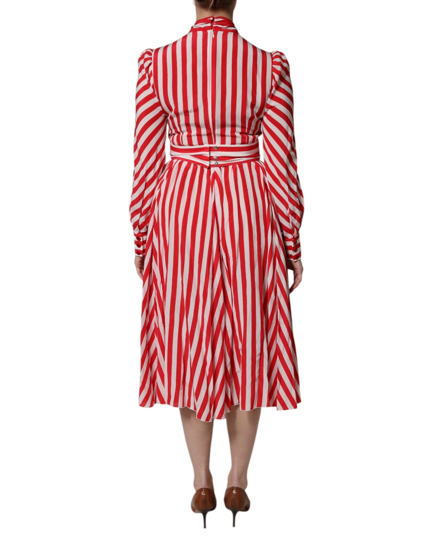 Vestido midi Dolce & Gabbana de rayas blancas y rojas de manga larga