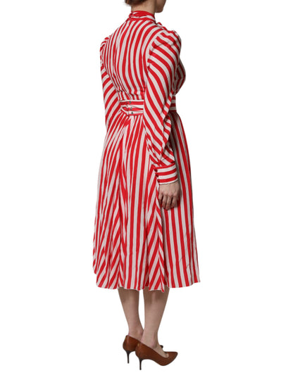 Vestido midi Dolce & Gabbana de rayas blancas y rojas de manga larga