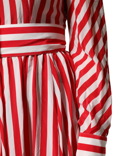 Vestido midi Dolce & Gabbana de rayas blancas y rojas de manga larga