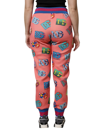 Pantalones de chándal deportivos con monograma del logotipo rosa de Dolce & Gabbana