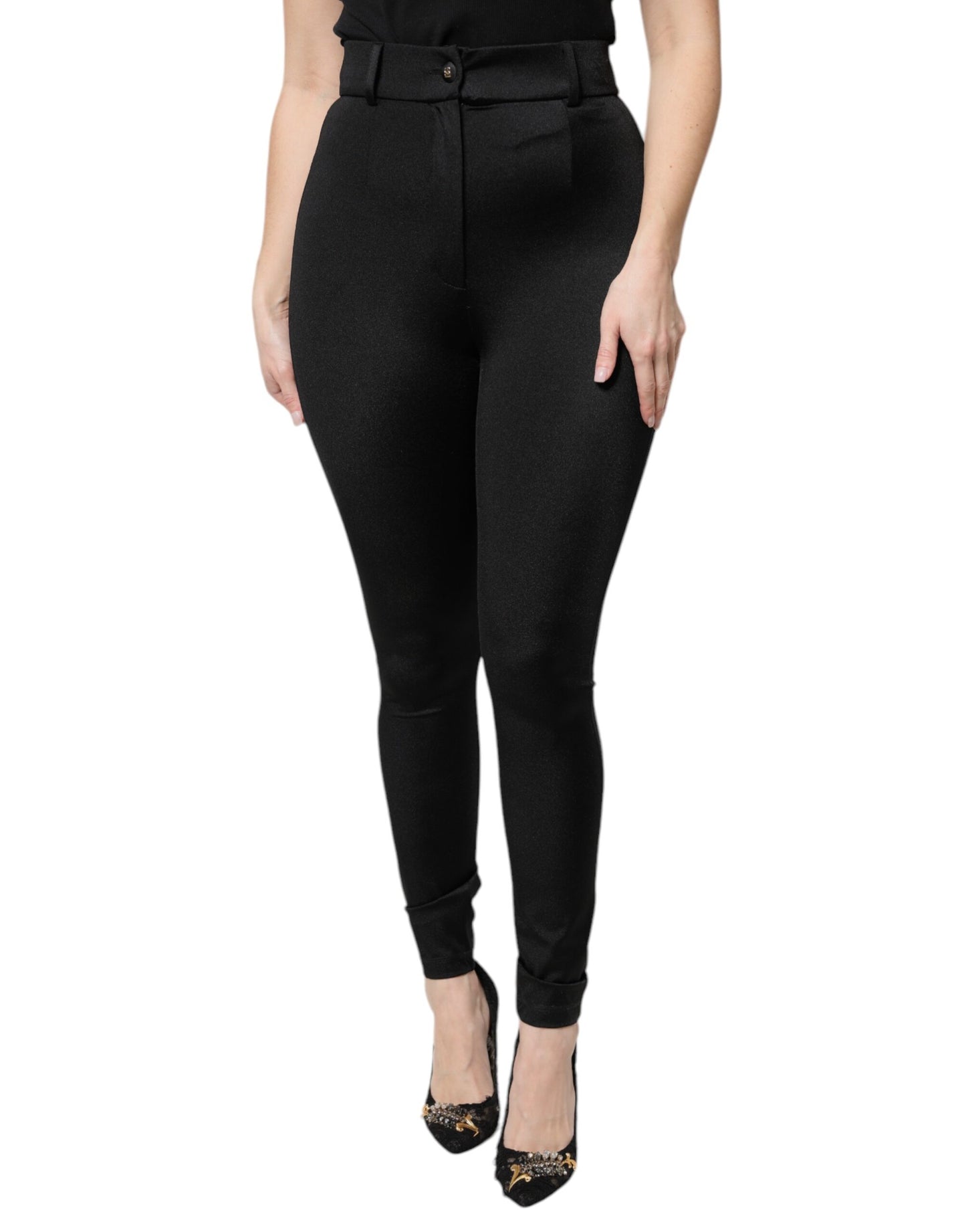 Pantalón pitillo de talle alto de nailon negro de Dolce & Gabbana