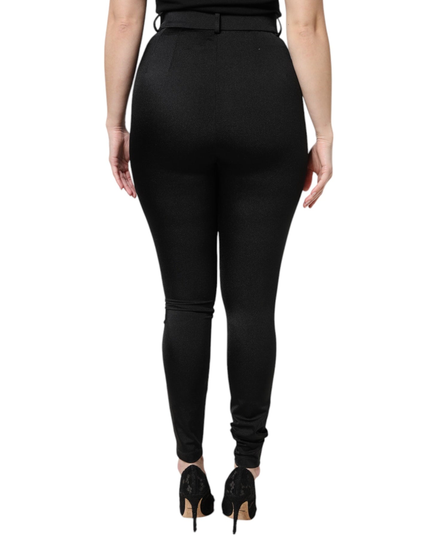 Pantalón pitillo de talle alto de nailon negro de Dolce & Gabbana