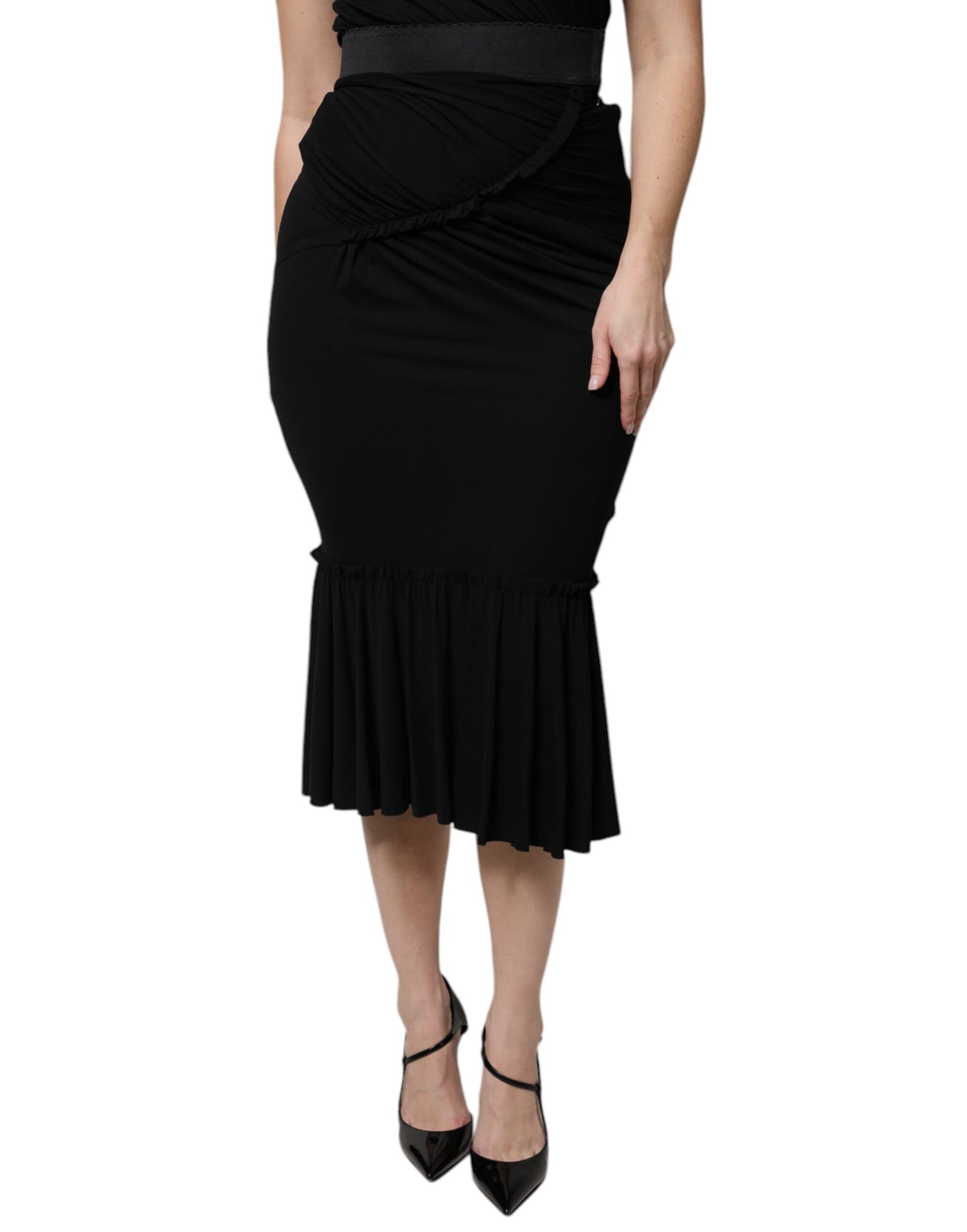Falda midi Dolce & Gabbana negra de corte sirena y talle alto
