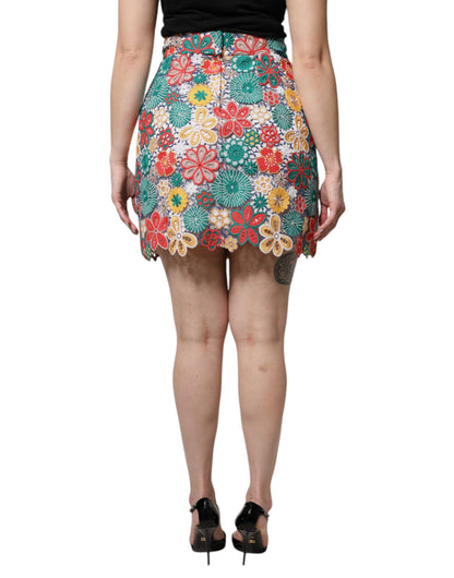 Minifalda de talle alto con encaje floral multicolor de Dolce & Gabbana