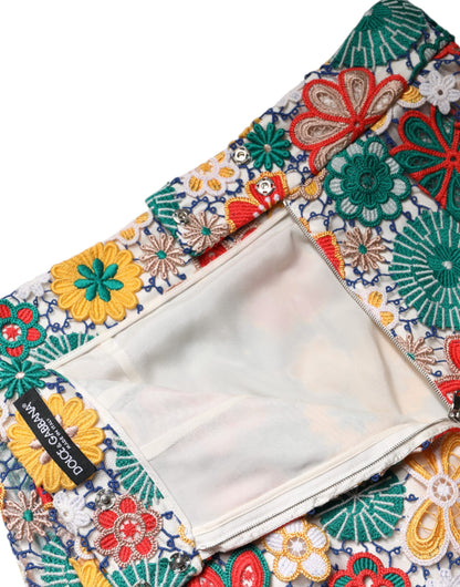 Minifalda de talle alto con encaje floral multicolor de Dolce & Gabbana
