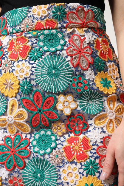 Minifalda de talle alto con encaje floral multicolor de Dolce & Gabbana