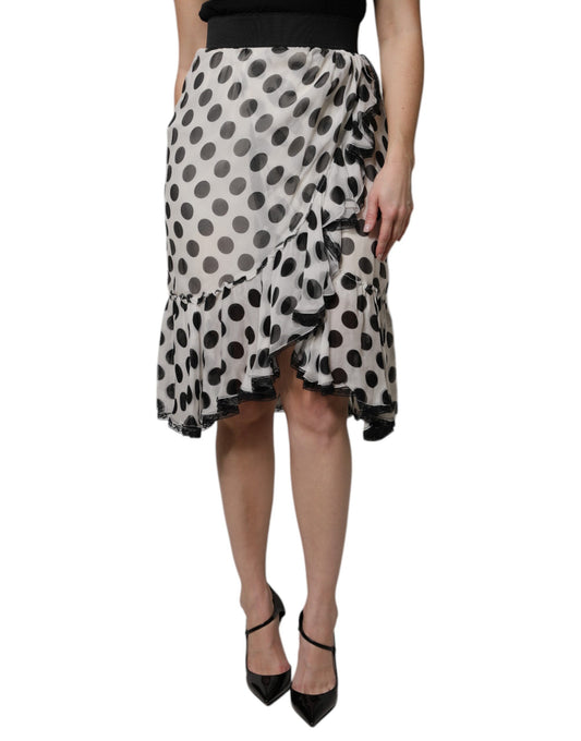 Falda de Dolce & Gabbana blanca y negra con lunares, hasta la rodilla