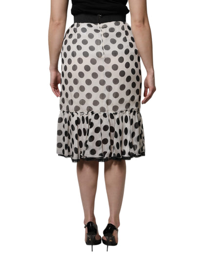 Falda de Dolce & Gabbana blanca y negra con lunares, hasta la rodilla