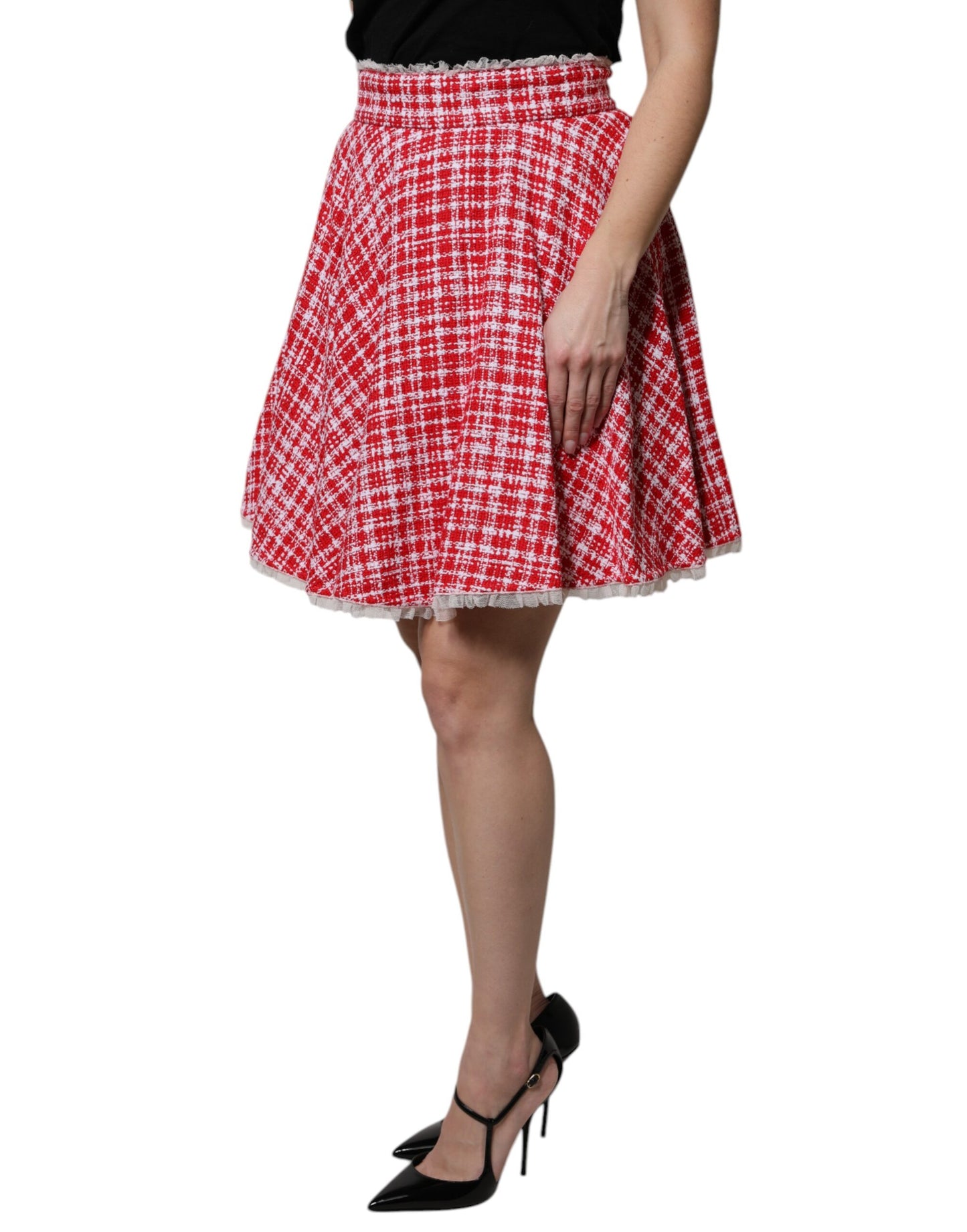 Dolce & Gabbana Falda por encima de la rodilla de talle alto línea A roja y blanca