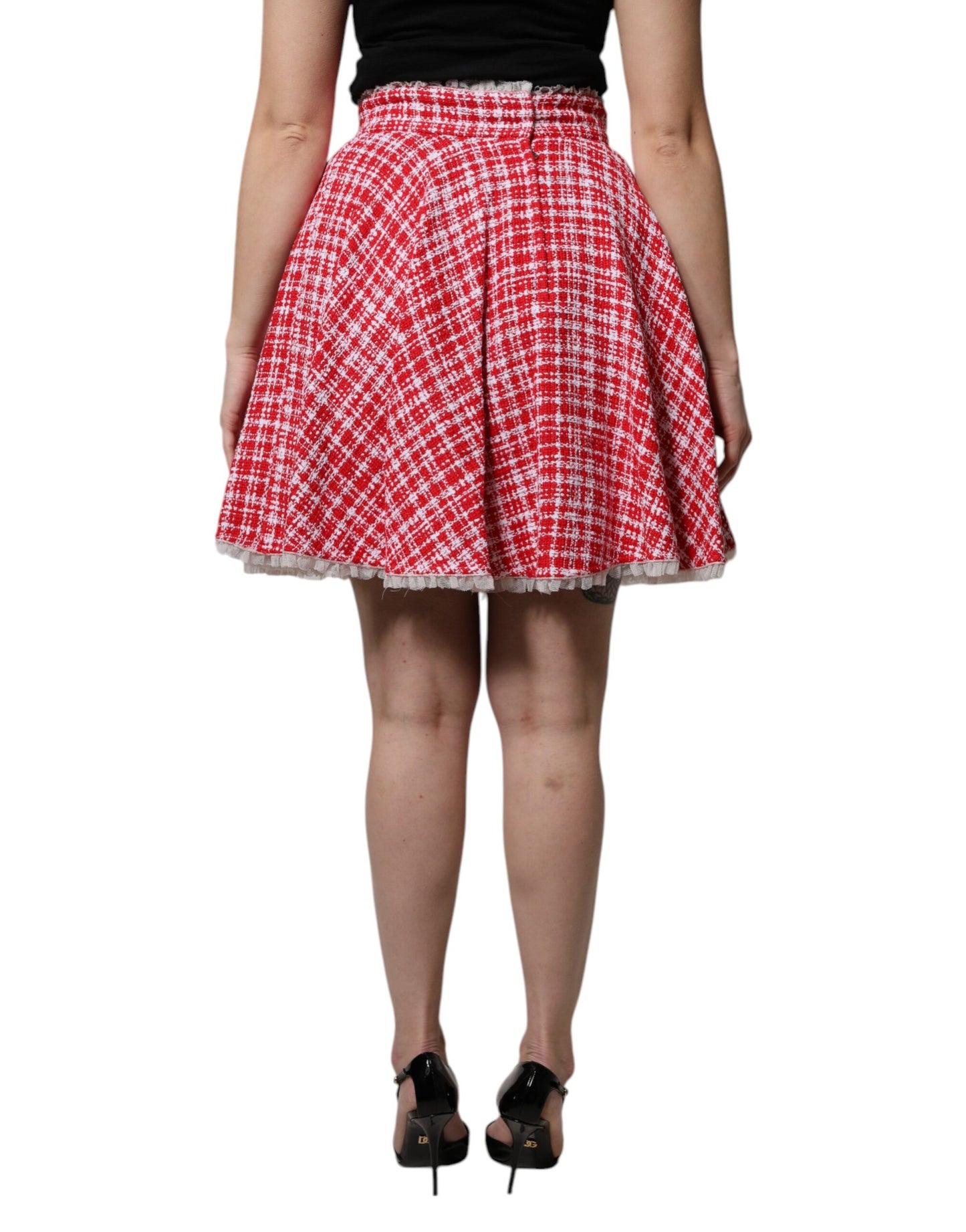 Dolce & Gabbana Falda por encima de la rodilla de talle alto línea A roja y blanca