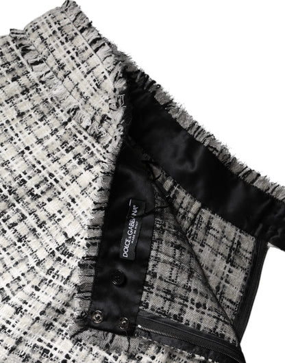 Minifalda Dolce & Gabbana de tweed tartán blanca y negra de talle alto