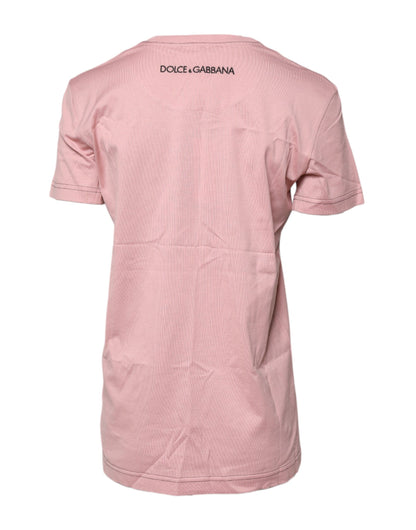 Dolce & Gabbana Camiseta de algodón con cuello redondo y logo estampado en rosa