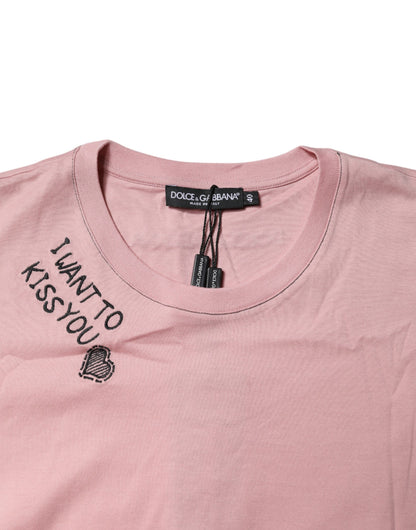 Dolce & Gabbana Camiseta de algodón con cuello redondo y logo estampado en rosa