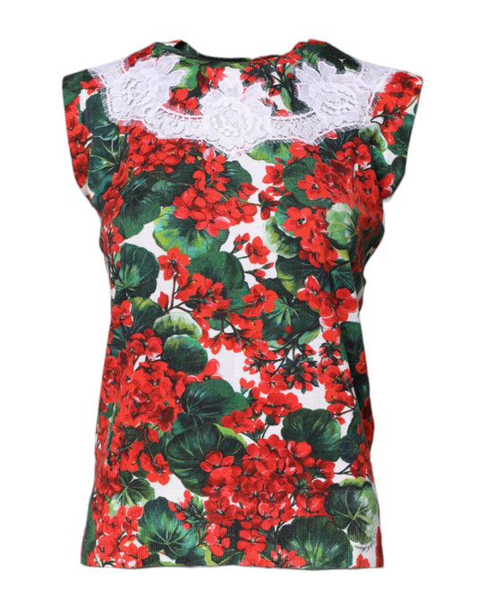 Top sin mangas de encaje floral multicolor Dolce & Gabbana