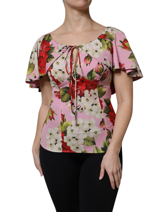 Blusa de seda Dolce & Gabbana rosa floral de manga corta